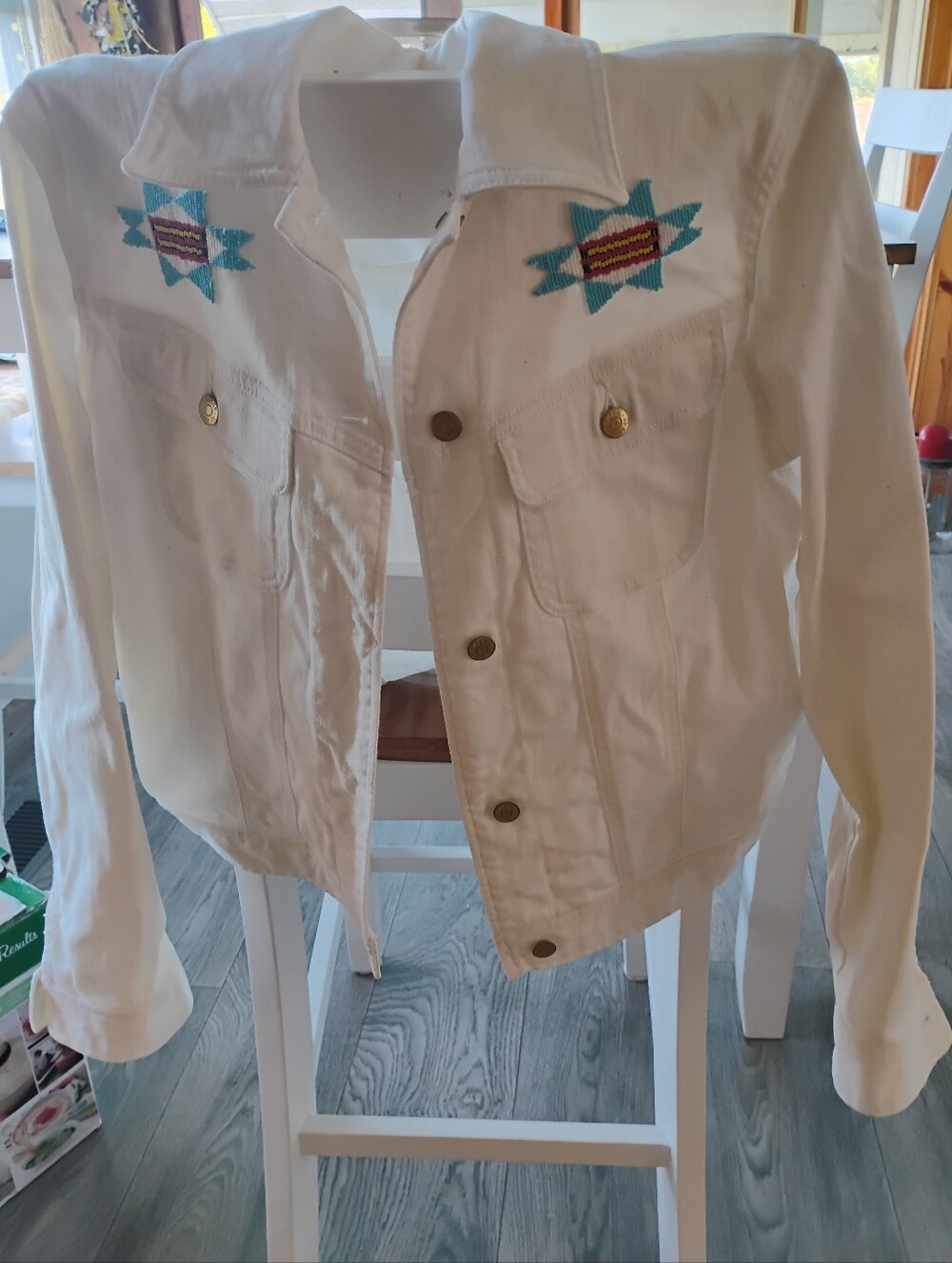 Ralph Lauren White Southwestern Beaded Denim Jacket